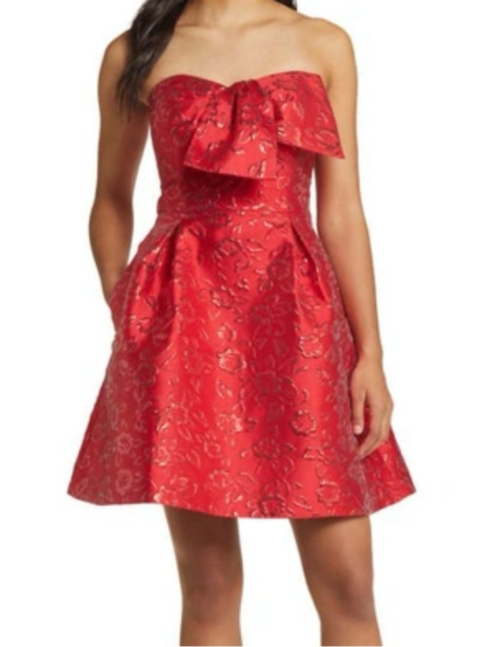 Lilly Pulitzer Kataleya Floral Red Strapless Bow Jacquard Dress NWT Size 2